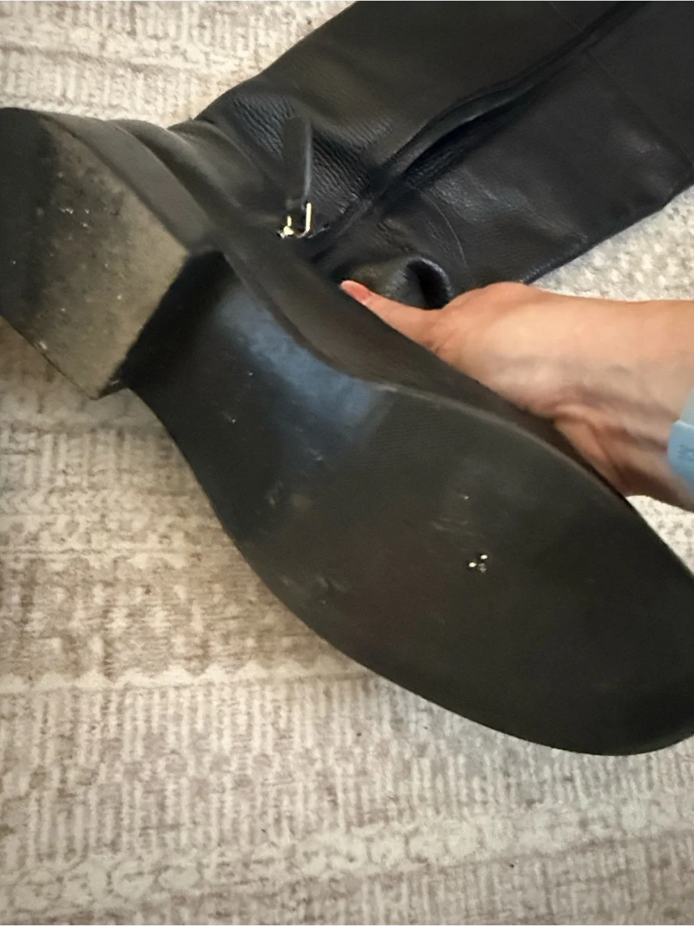 Tory Burch Black Leather Mid-Calf Boots with Gold Logo